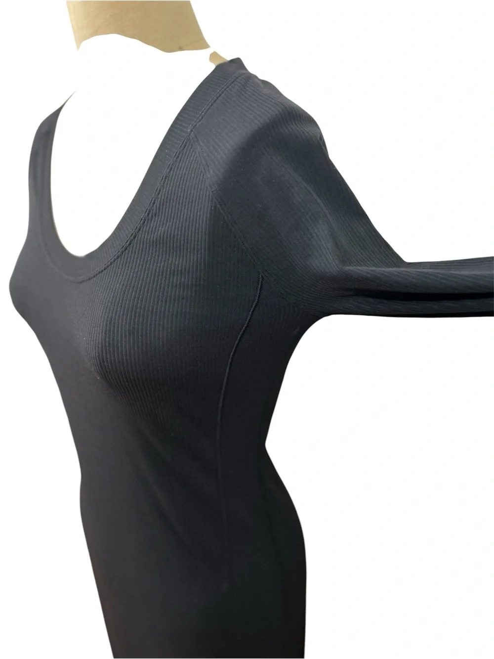 lululemon Black Scoop-Neck Midi Dress All Aligned Ribbed Medium Long-Sleeve EUC